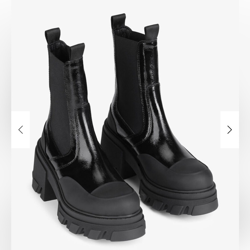 GANNI Patent Leather Mid Chelsea Boots Black 9
